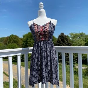 Maurices Sleeveless Ethnic Print Embroidered Dress